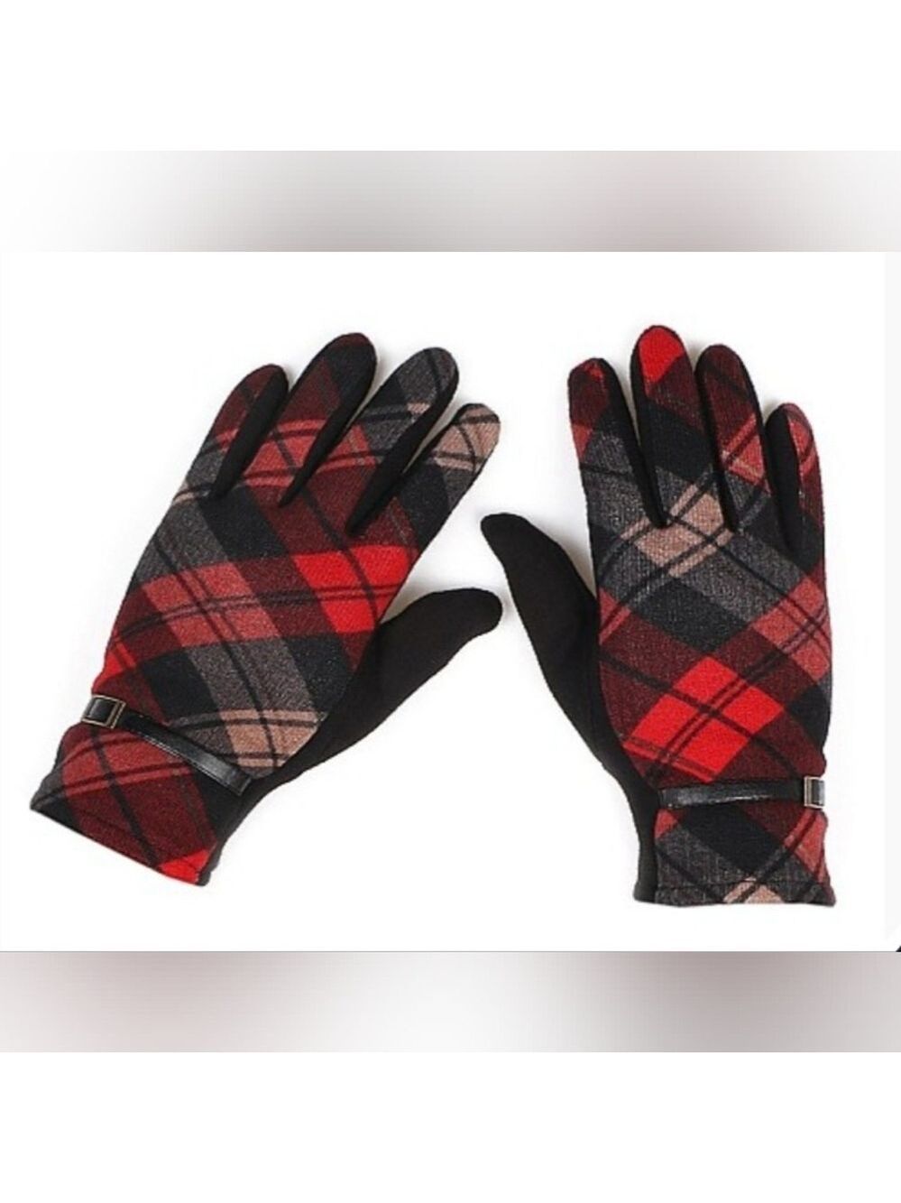 Touchscreen Gloves - Plaid - Red
